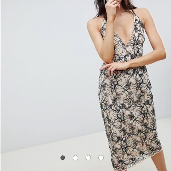 ASOS Dresses & Skirts - ASOS Floral embroidered mesh  plunge pencil dress